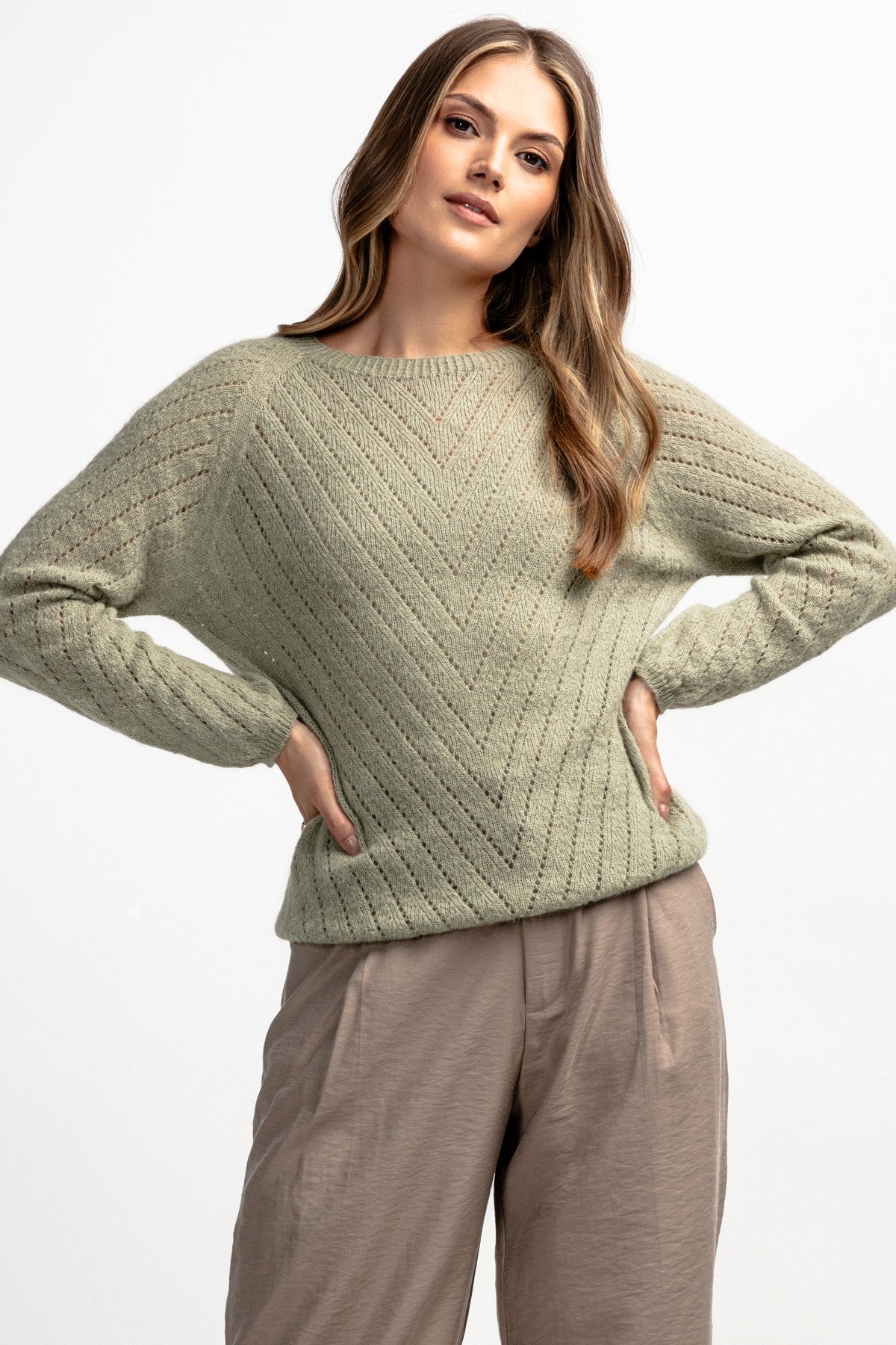 Classic pistachio silk and alpaca wool sweater