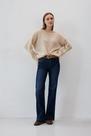 Classic sweater made of undyed alpaca wool and mako cotton soft blend, beige