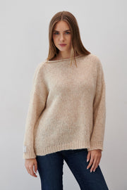Klasyczny sweter z niefarbowanej wełny alpaki I bawełny mako soft blend beżowy