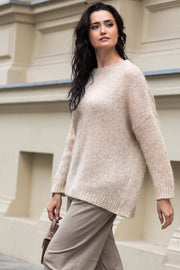 Classic sweater made of undyed alpaca wool and mako cotton soft blend, beige