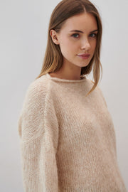 Classic sweater made of undyed alpaca wool and mako cotton soft blend, beige