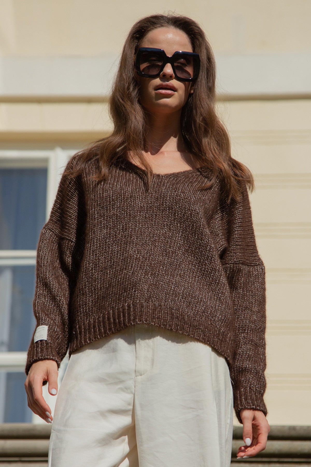 Classic sweater made of undyed alpaca wool and mako cotton, brown