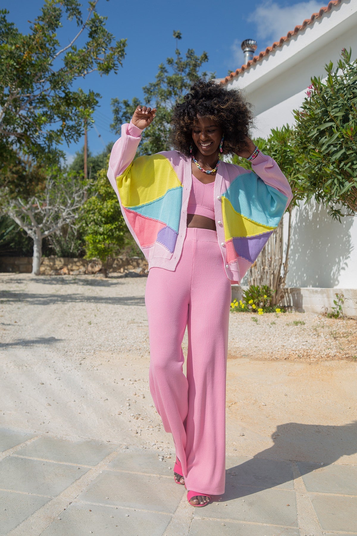 oversized cotton cardigan in amaranth pink