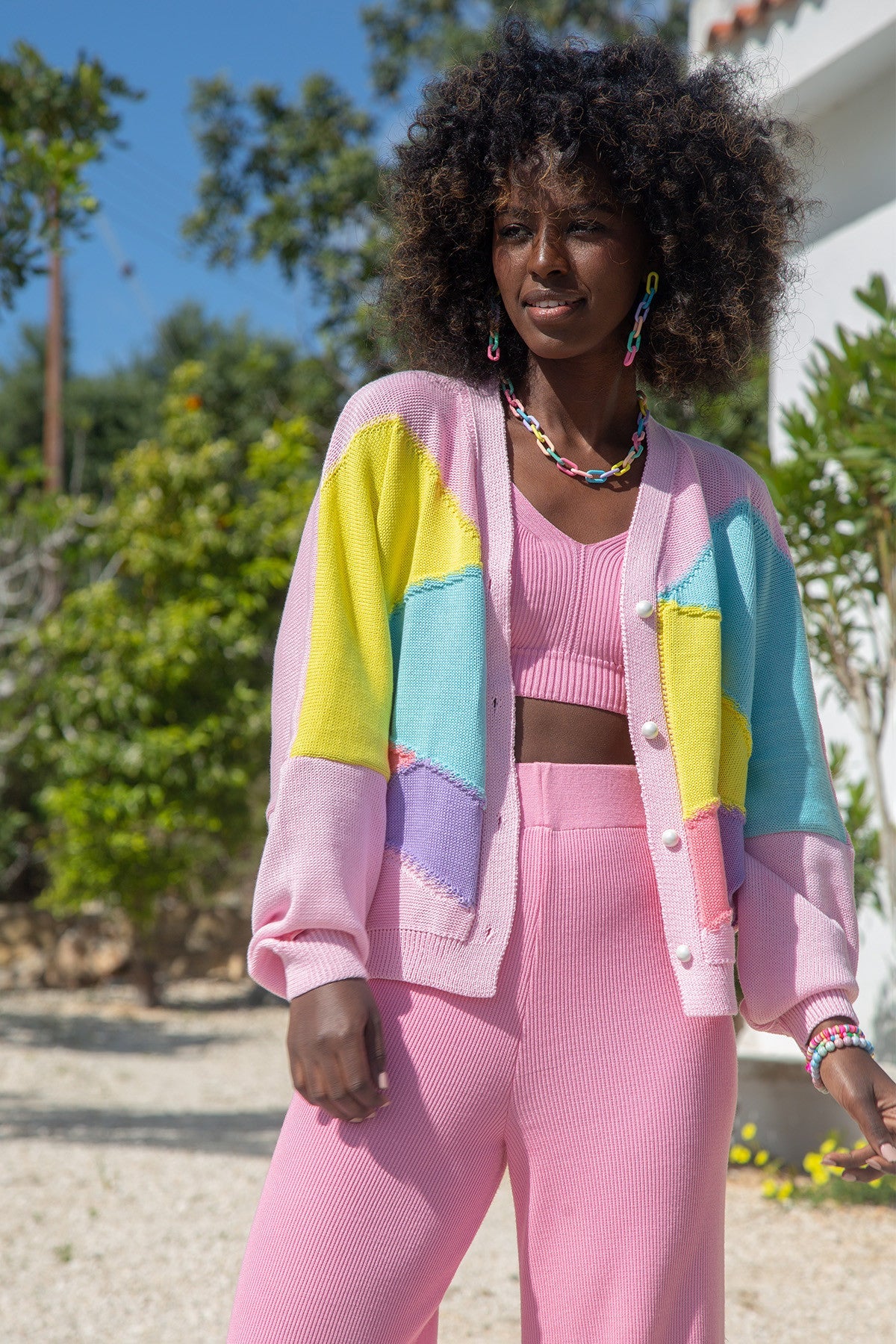 oversized cotton cardigan in amaranth pink