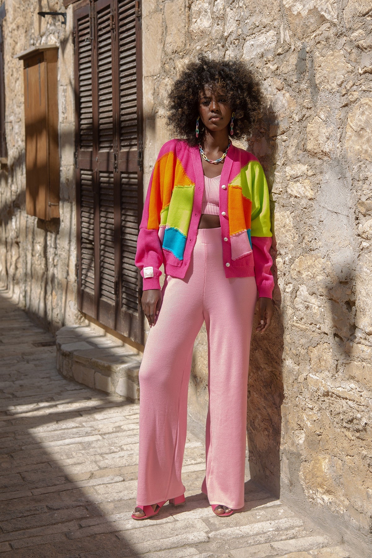 oversized cotton cardigan in amaranth pink