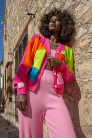 Cotton cardigan with an oversize cut of amarant pink