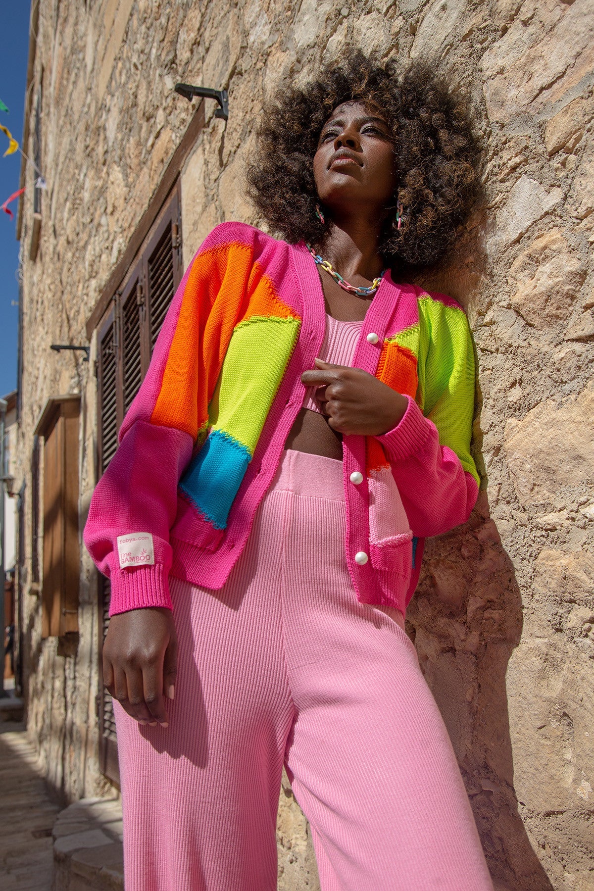 oversized cotton cardigan in amaranth pink