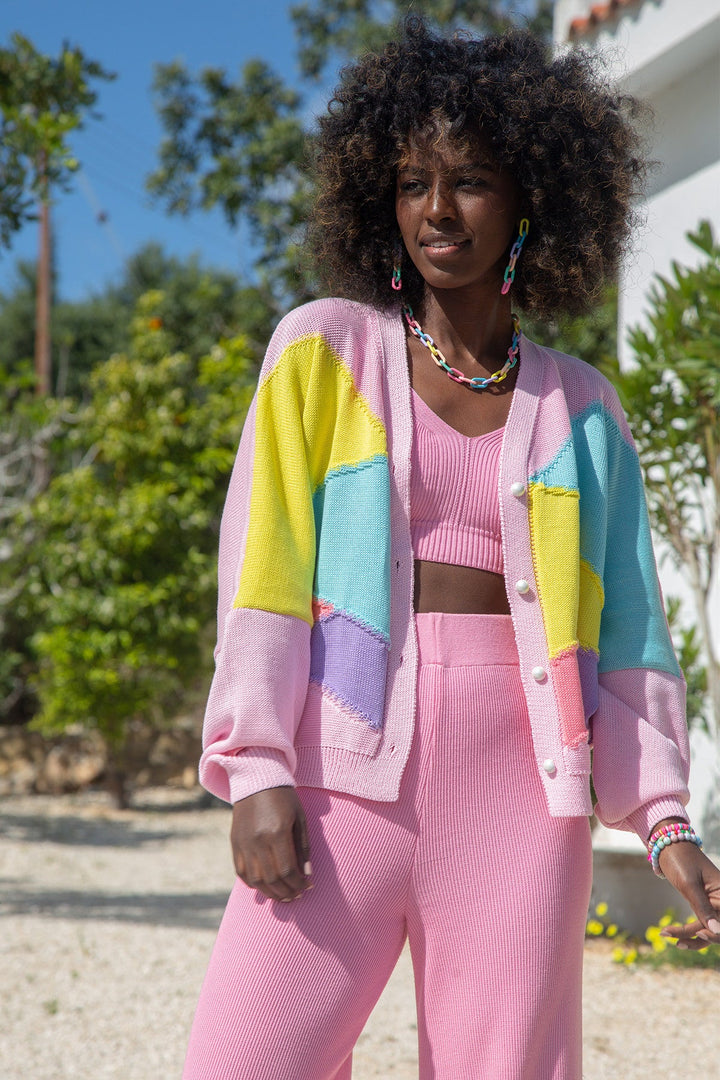 Cotton cardigan with light pink oversize