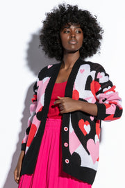 heart mood cotton cardigan black