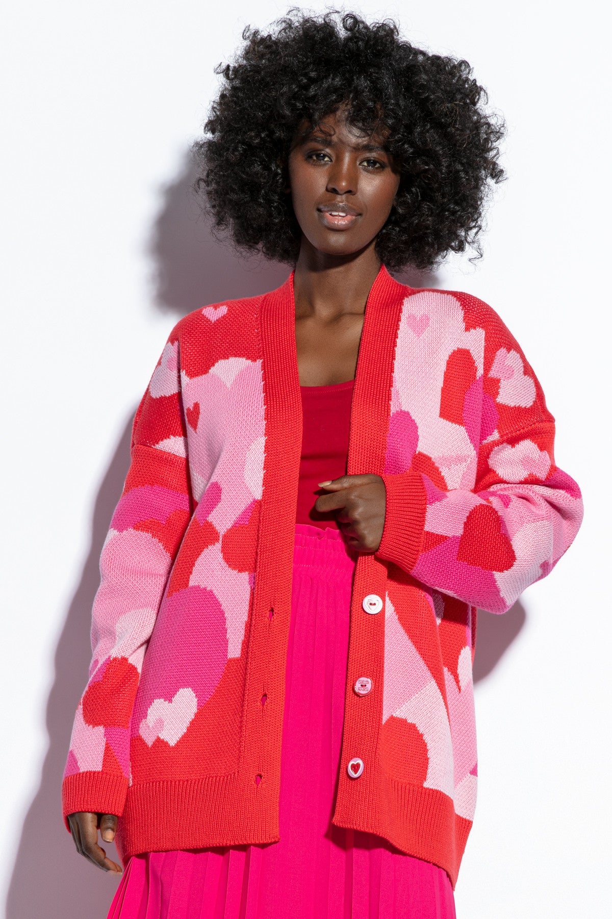 heart mood red cotton cardigan