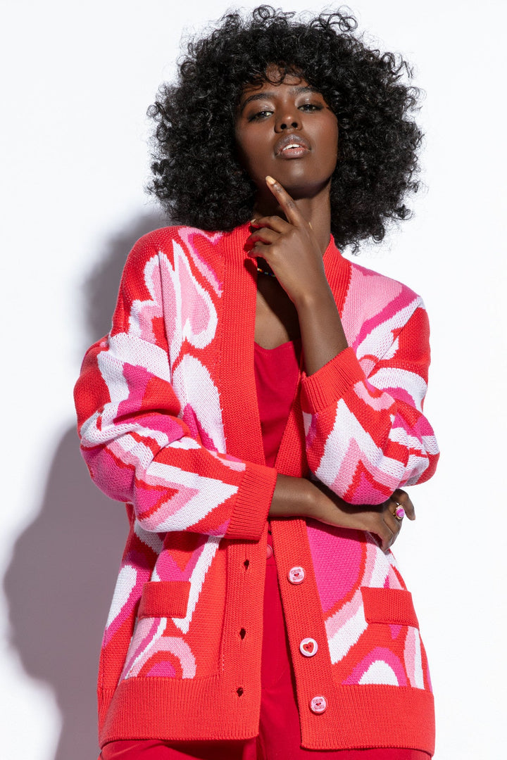heart bloom red cotton cardigan