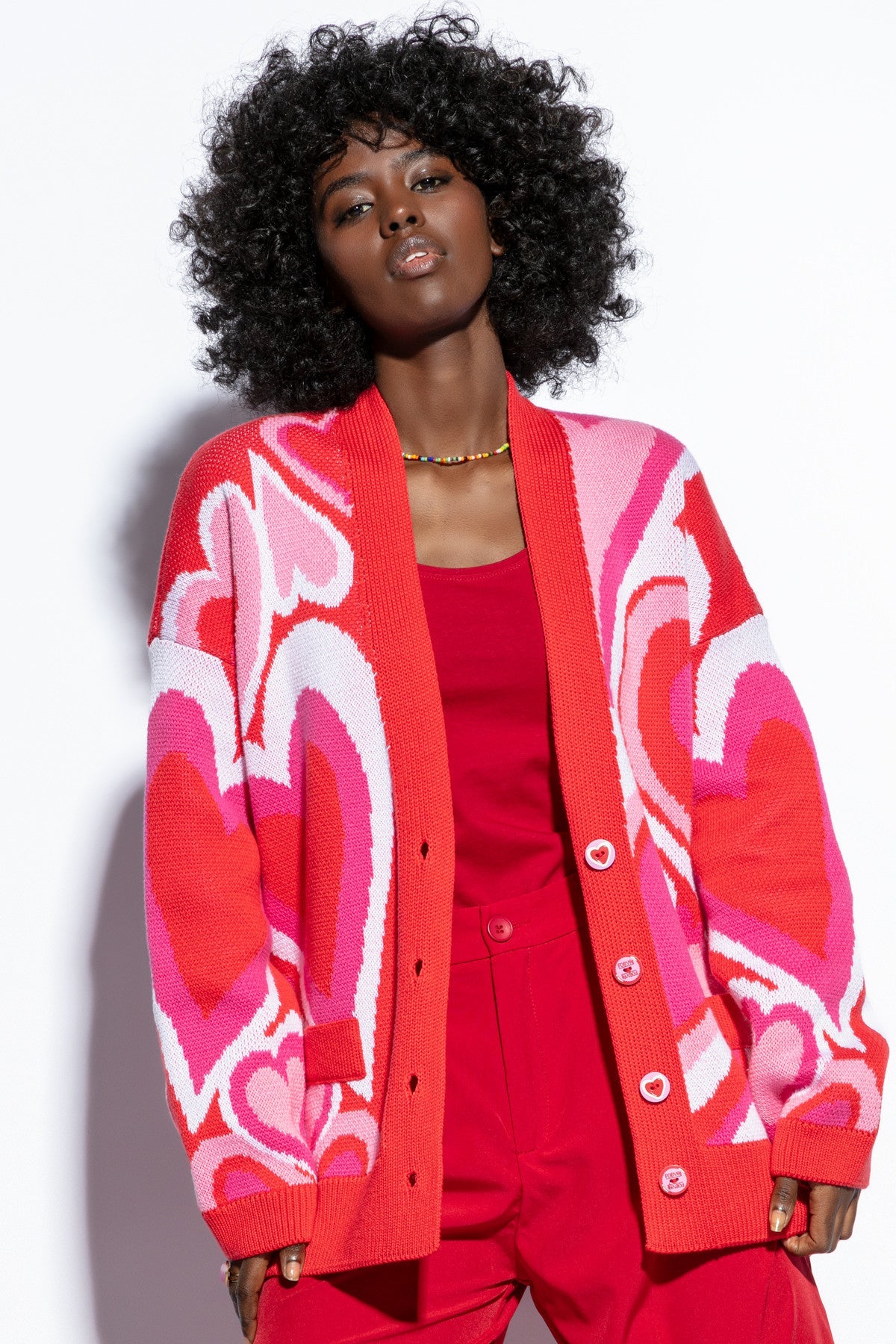 heart bloom red cotton cardigan
