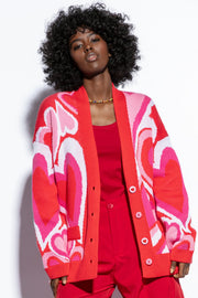 heart bloom red cotton cardigan