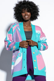 blue cotton roller skate cardigan