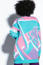 blue cotton roller skate cardigan