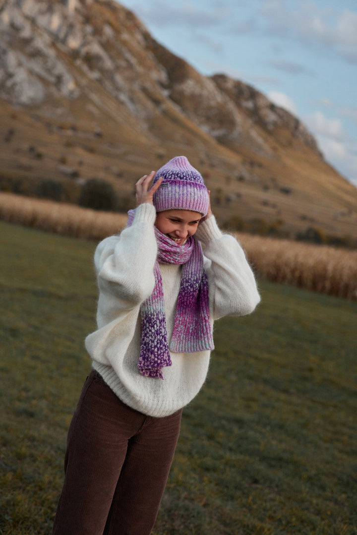 set of wool alpaca cap and shawl