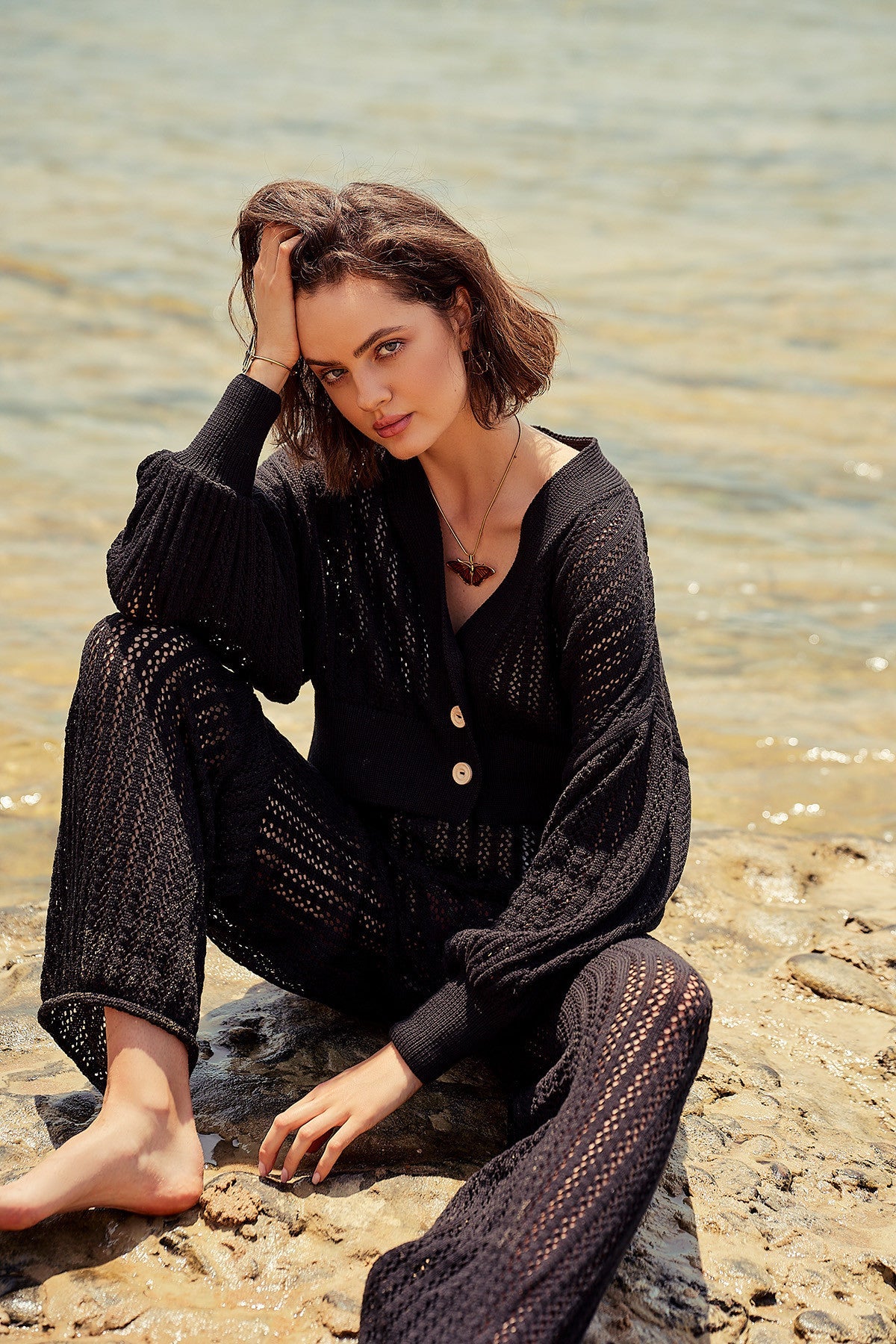 Black openwork cotton set