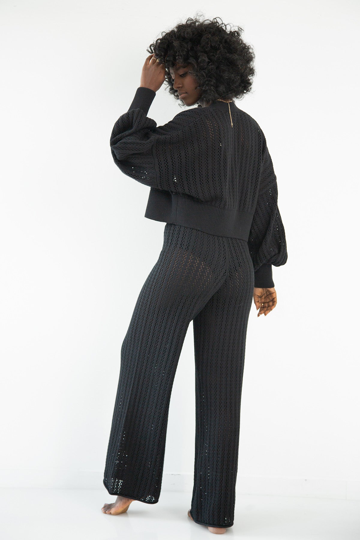 Black openwork cotton set