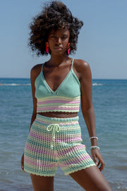 Openwork top and shorts set in fresh green