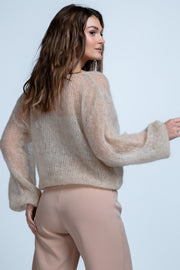 Lightweight V-neck sweater made of alpaca wool, beige