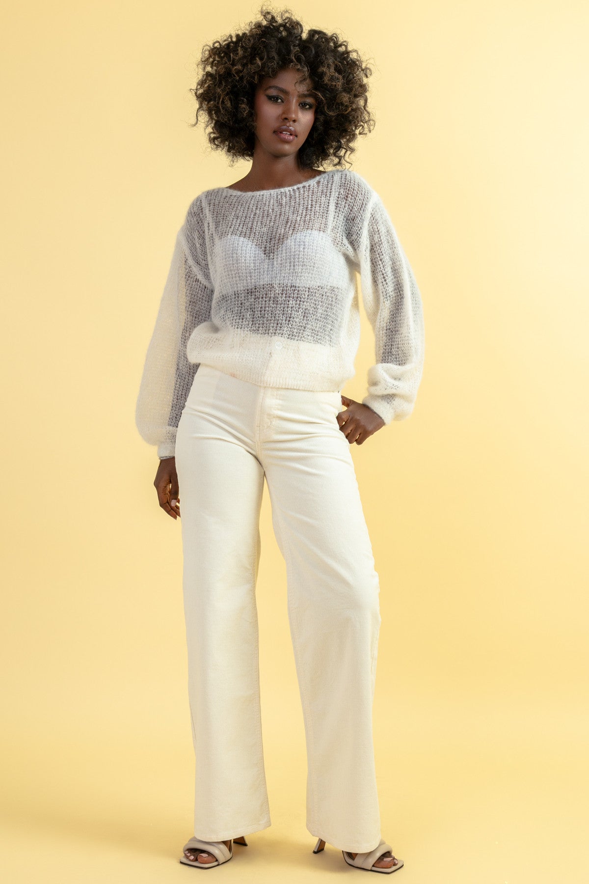 Lekki sweter z wełny alpaki ecru