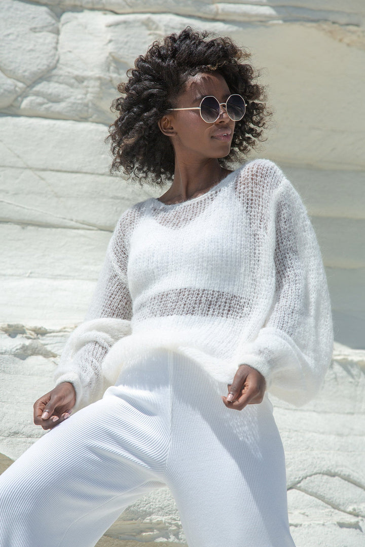 Lightweight ecru alpaca wool sweater