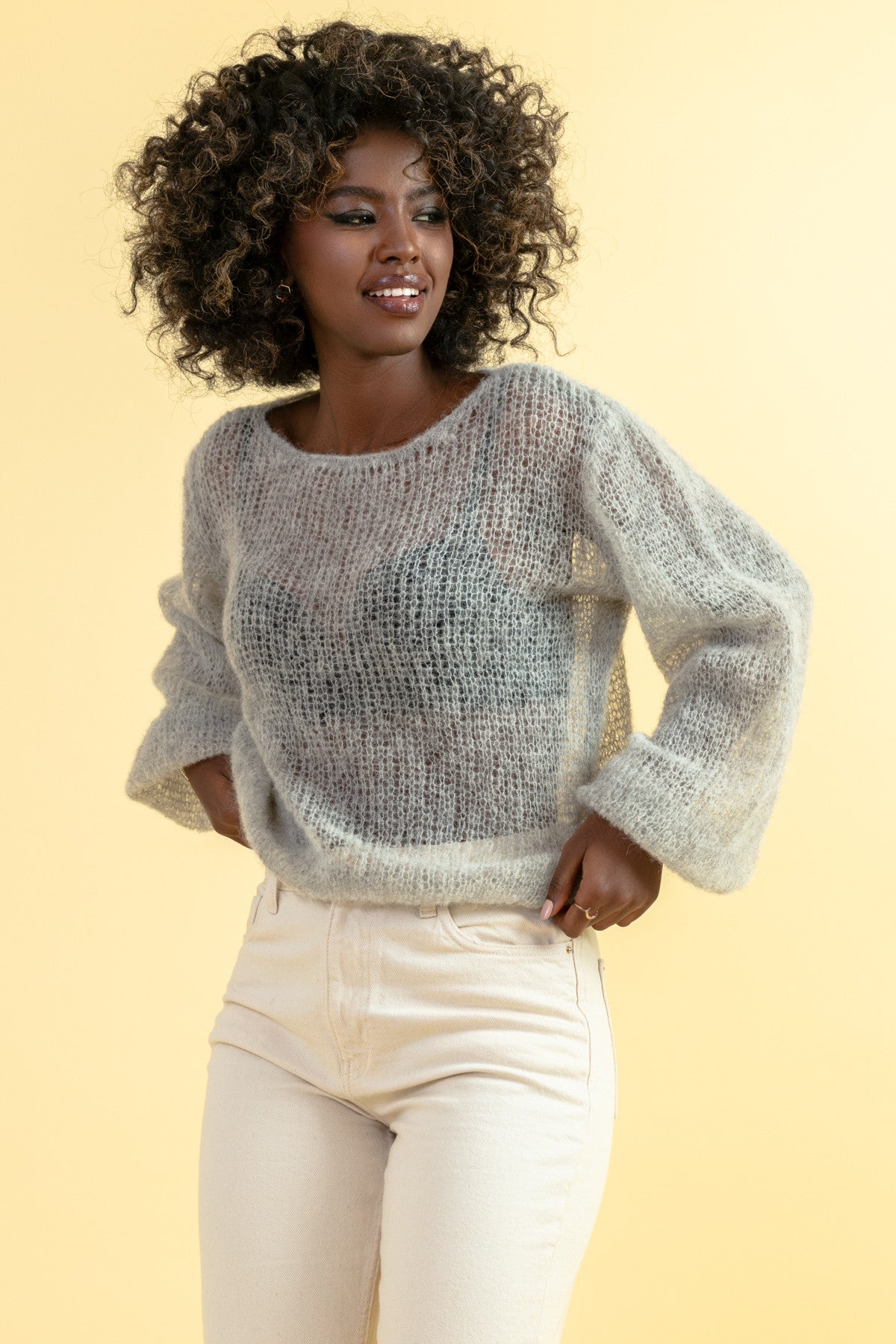 Lekki sweter z wełny alpaki szary