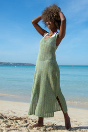Summer shiny dress with recycled cotton Élia green