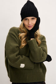 Black merino wool gloves
