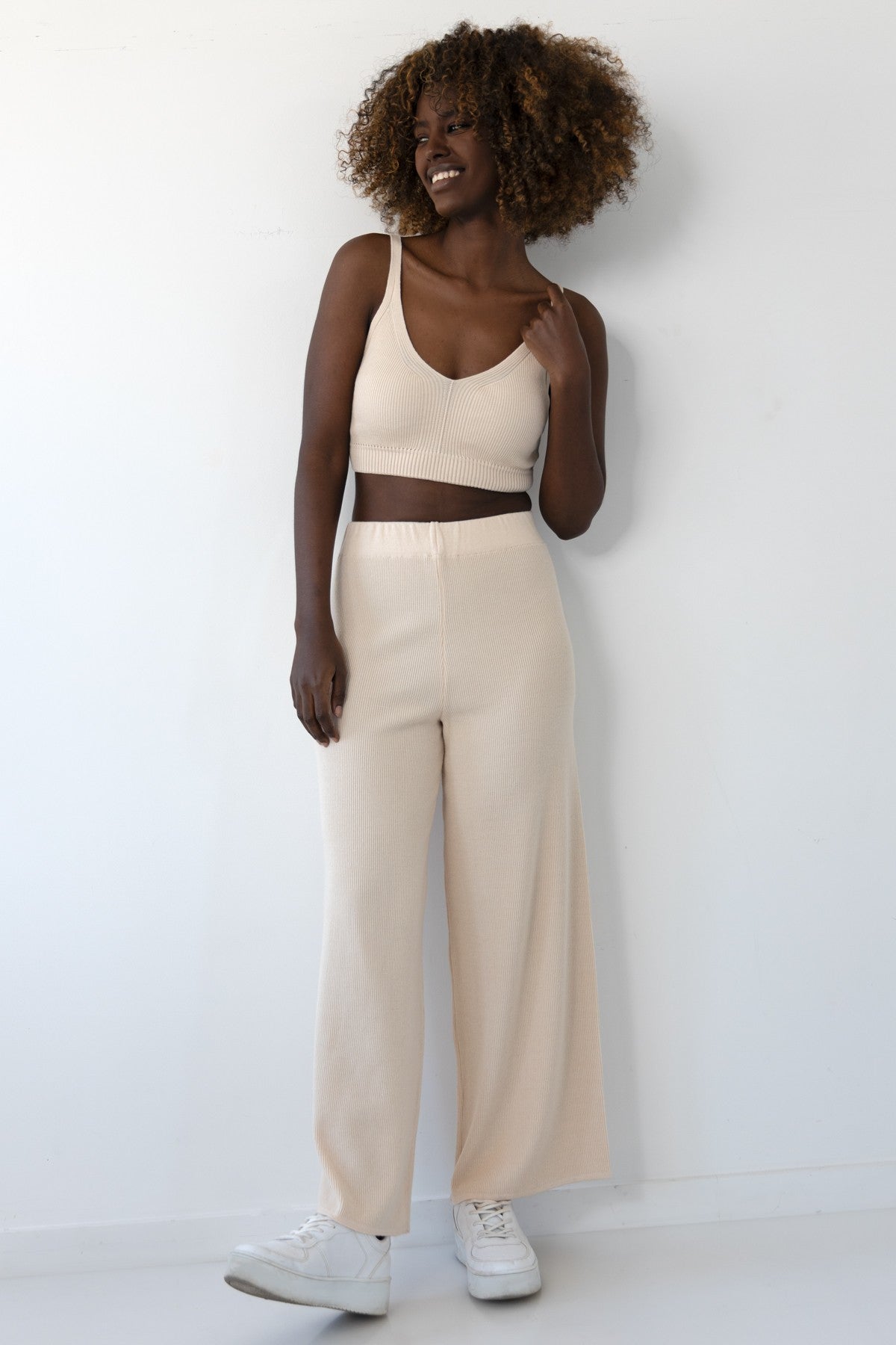 Beige ribbed trousers