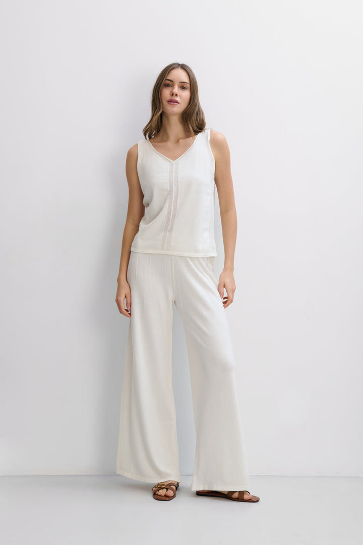 Cashmere Ease ecru organic cotton and cashmere trousers