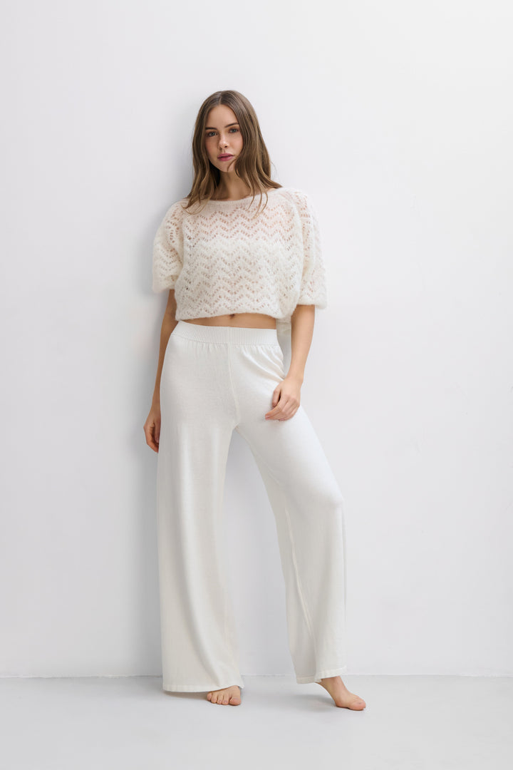 Cashmere Ease ecru organic cotton and cashmere trousers