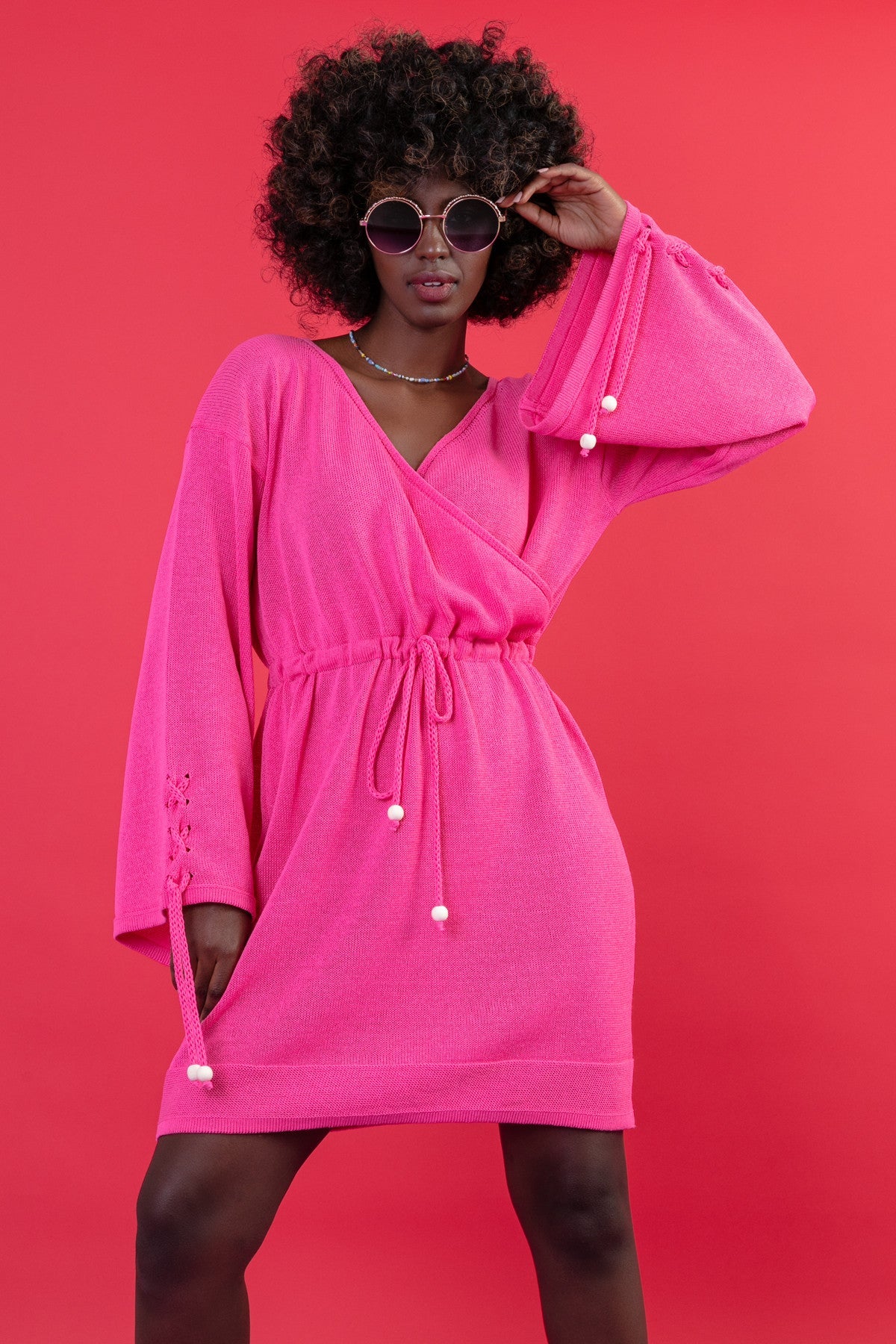 Boho wrap dress in amaranth pink
