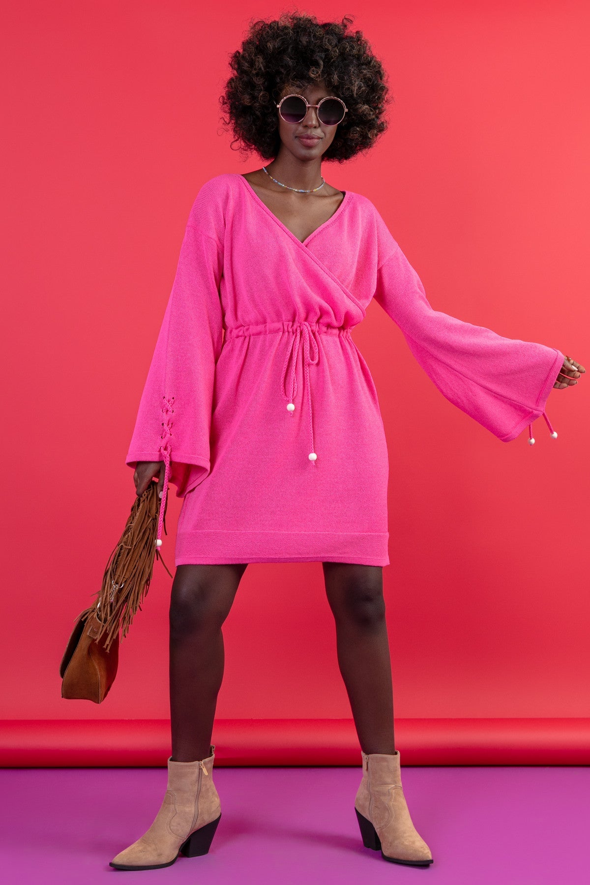 Boho wrap dress in amaranth pink