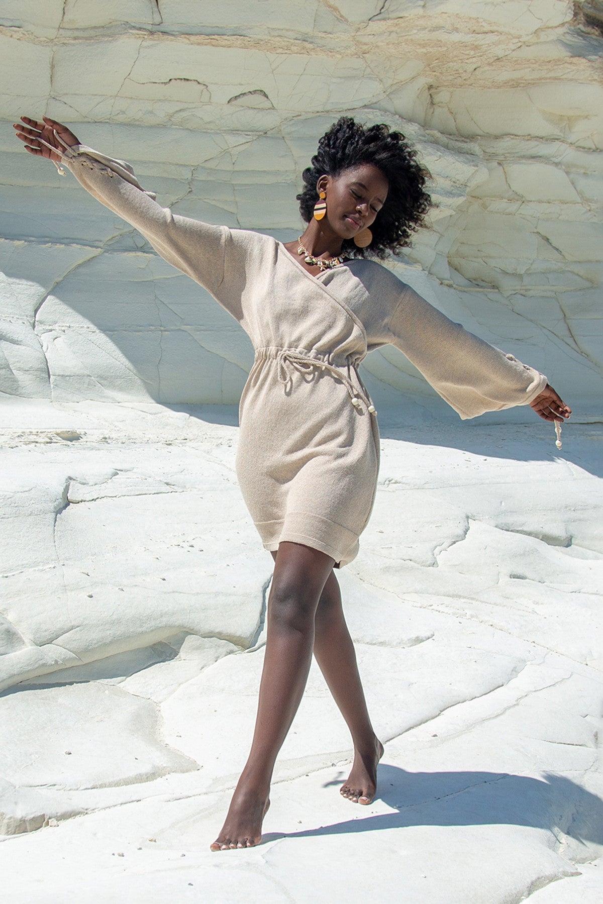 Beige boho wrap dress