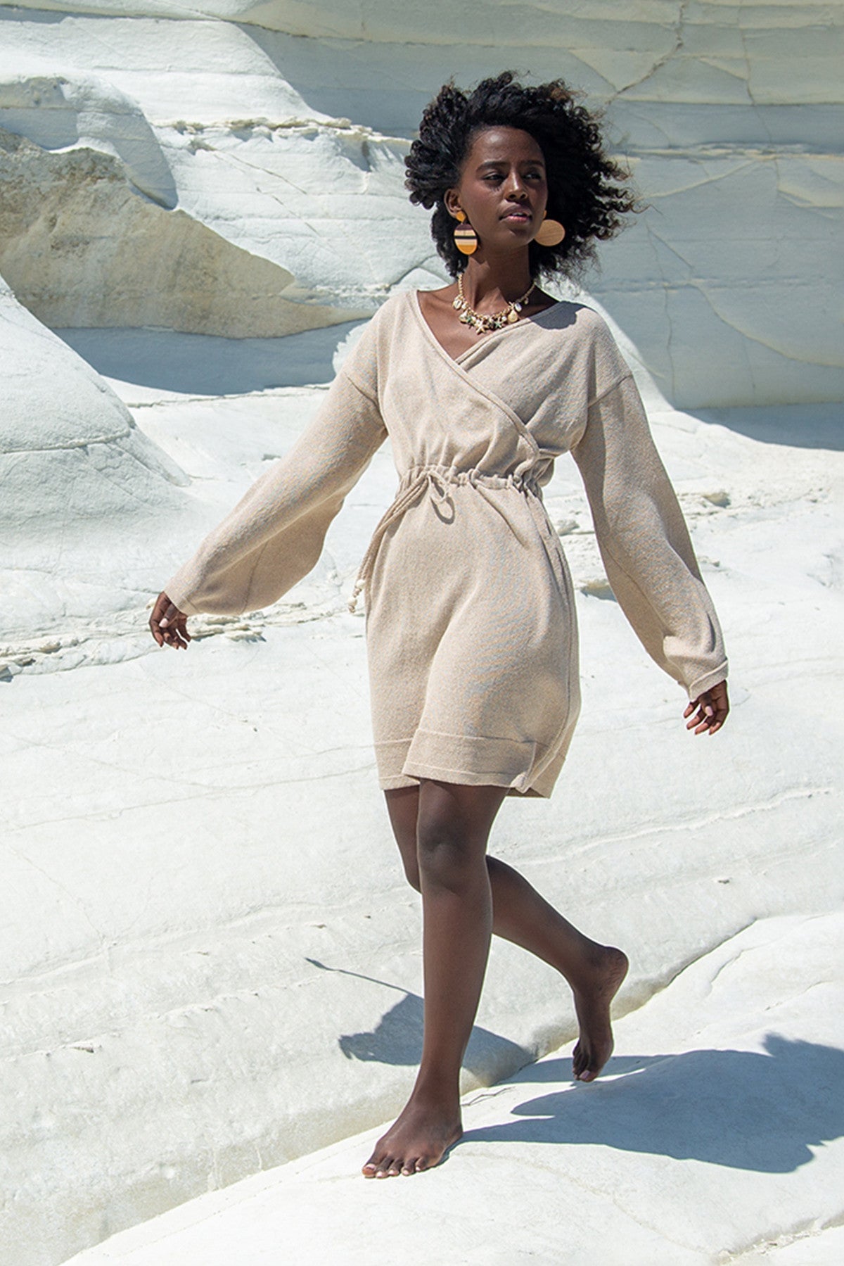 Beige boho wrap dress