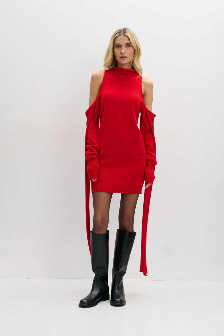 Endless Form Red Merino Wool Sweater Dress