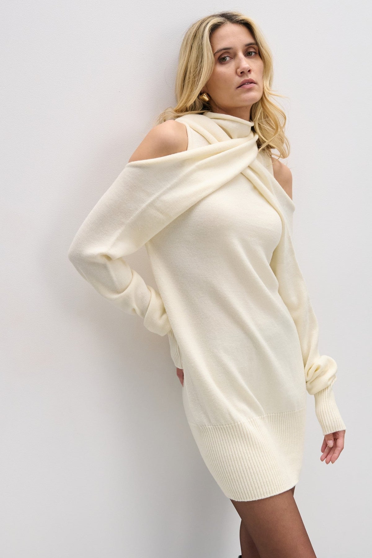 Endless Form ecru merino wool sweater dress
