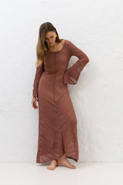 Cotton Mirage mocha long openwork dress