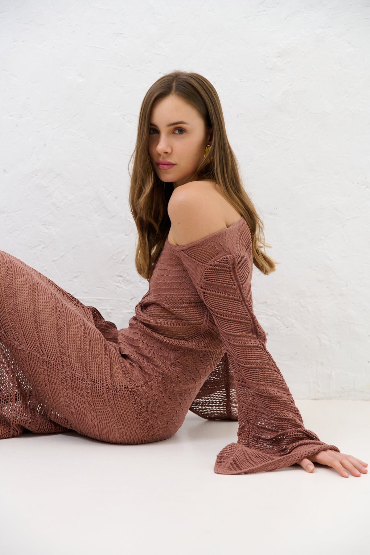 Cotton Mirage mocha long openwork dress