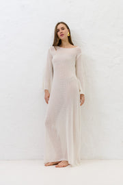 Sablé ecru organic cotton and cashmere long summer dress