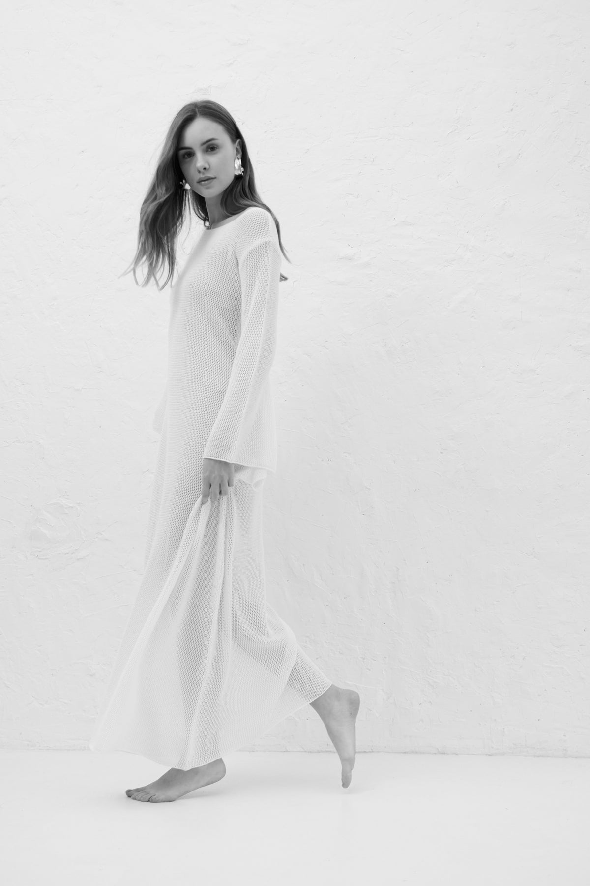 Sablé ecru organic cotton and cashmere long summer dress