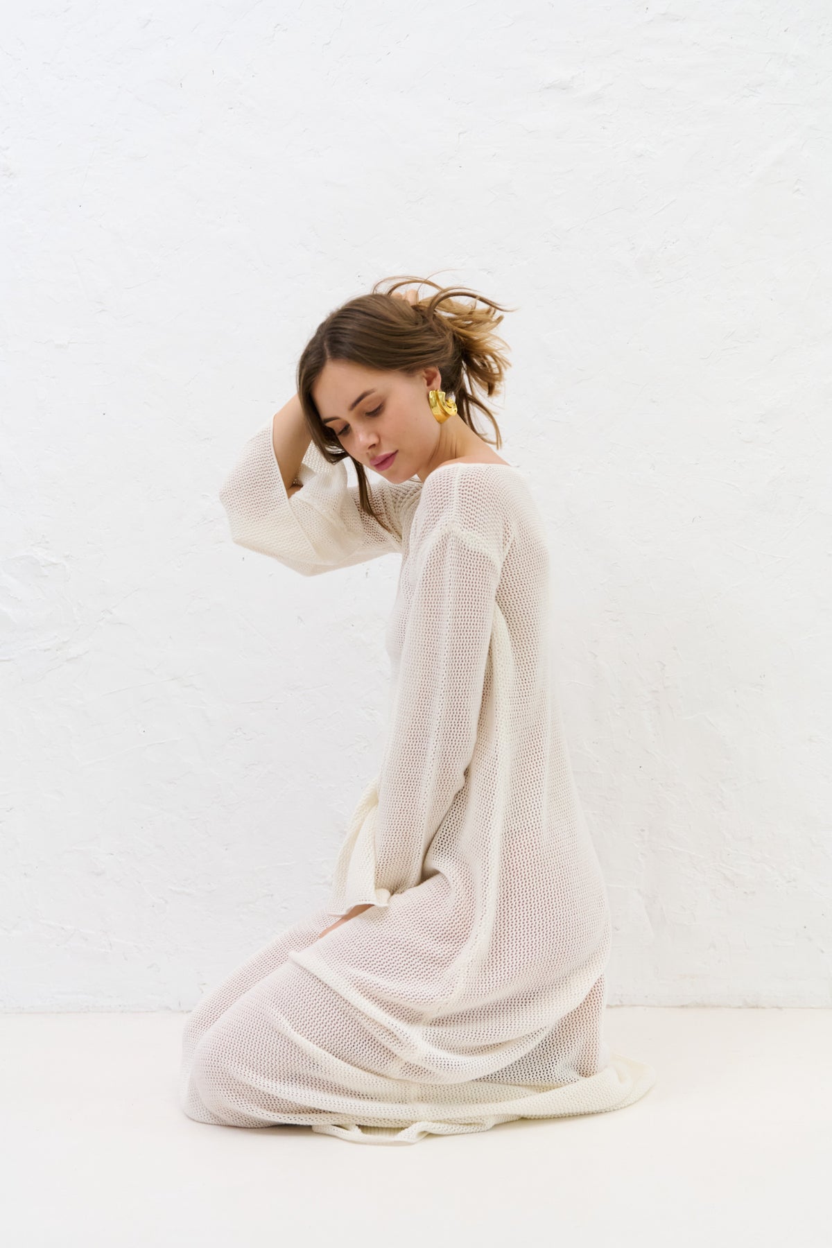 Sablé ecru organic cotton and cashmere long summer dress