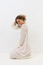 Sablé ecru organic cotton and cashmere long summer dress