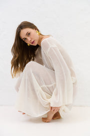 Sablé ecru organic cotton and cashmere long summer dress
