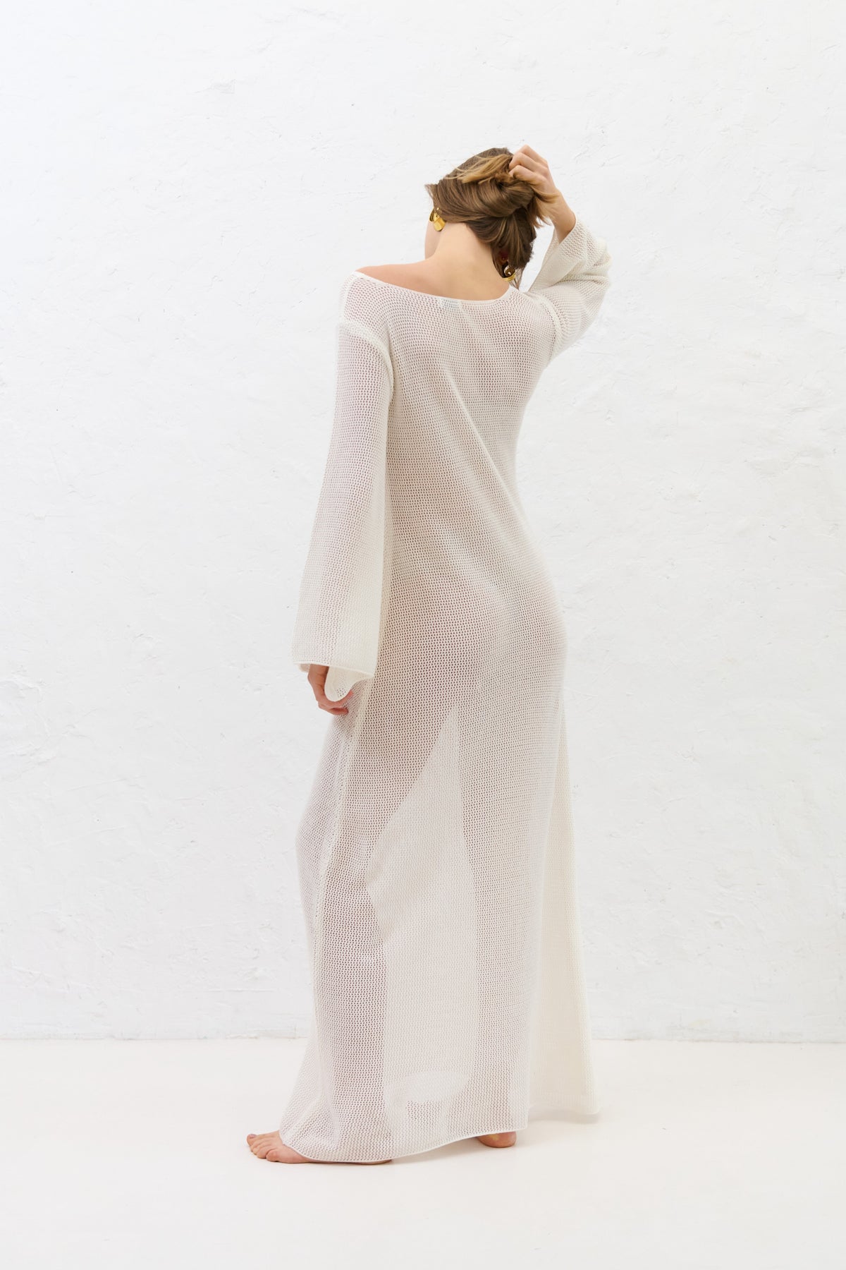 Sablé ecru organic cotton and cashmere long summer dress