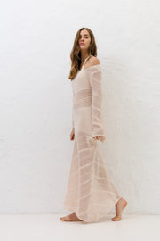 Cotton Mirage long openwork dress beige