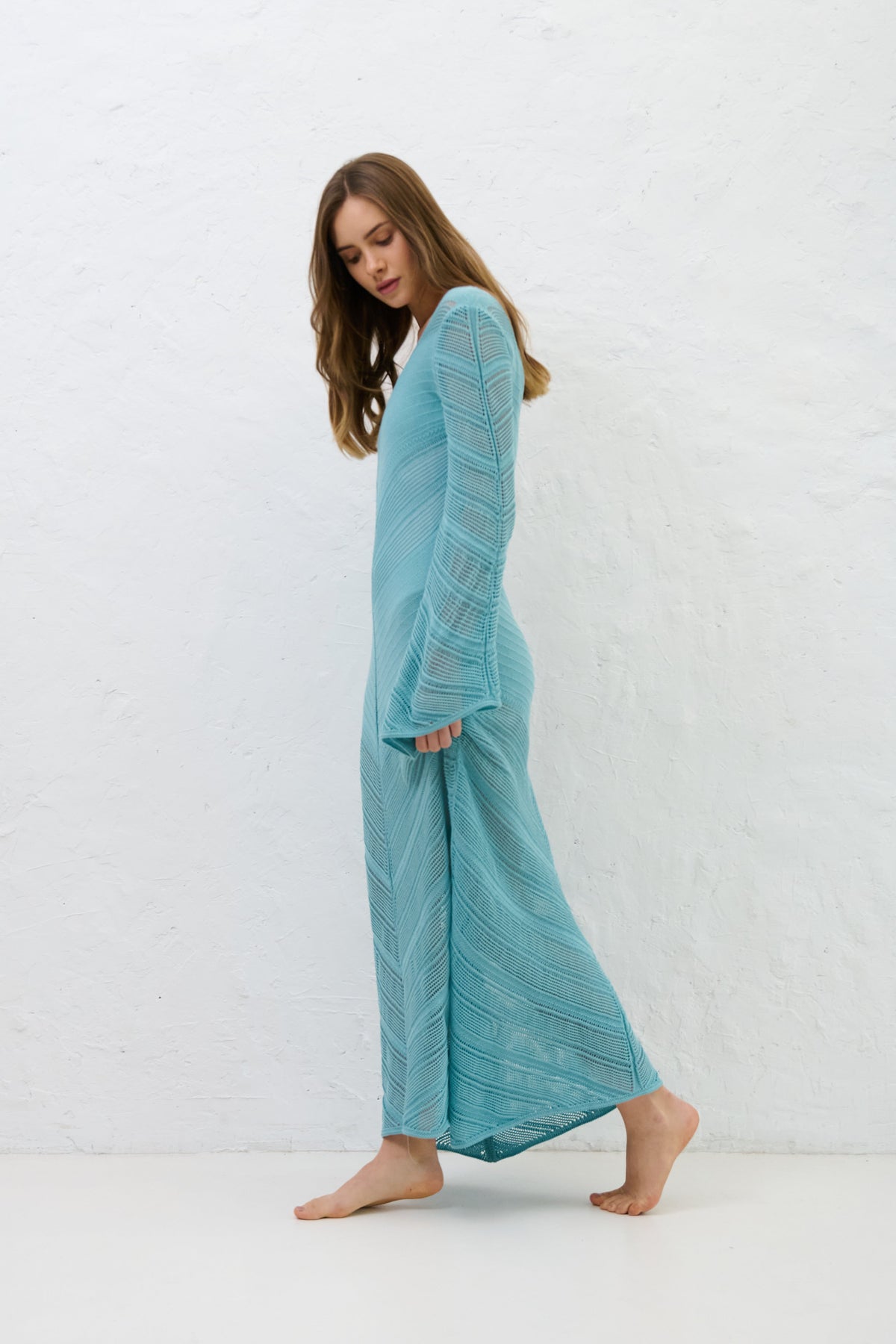 Cotton Mirage long openwork dress blue