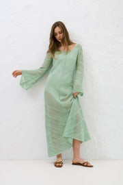 Długa letnia sukienka Cotton Mirage pistacjowy