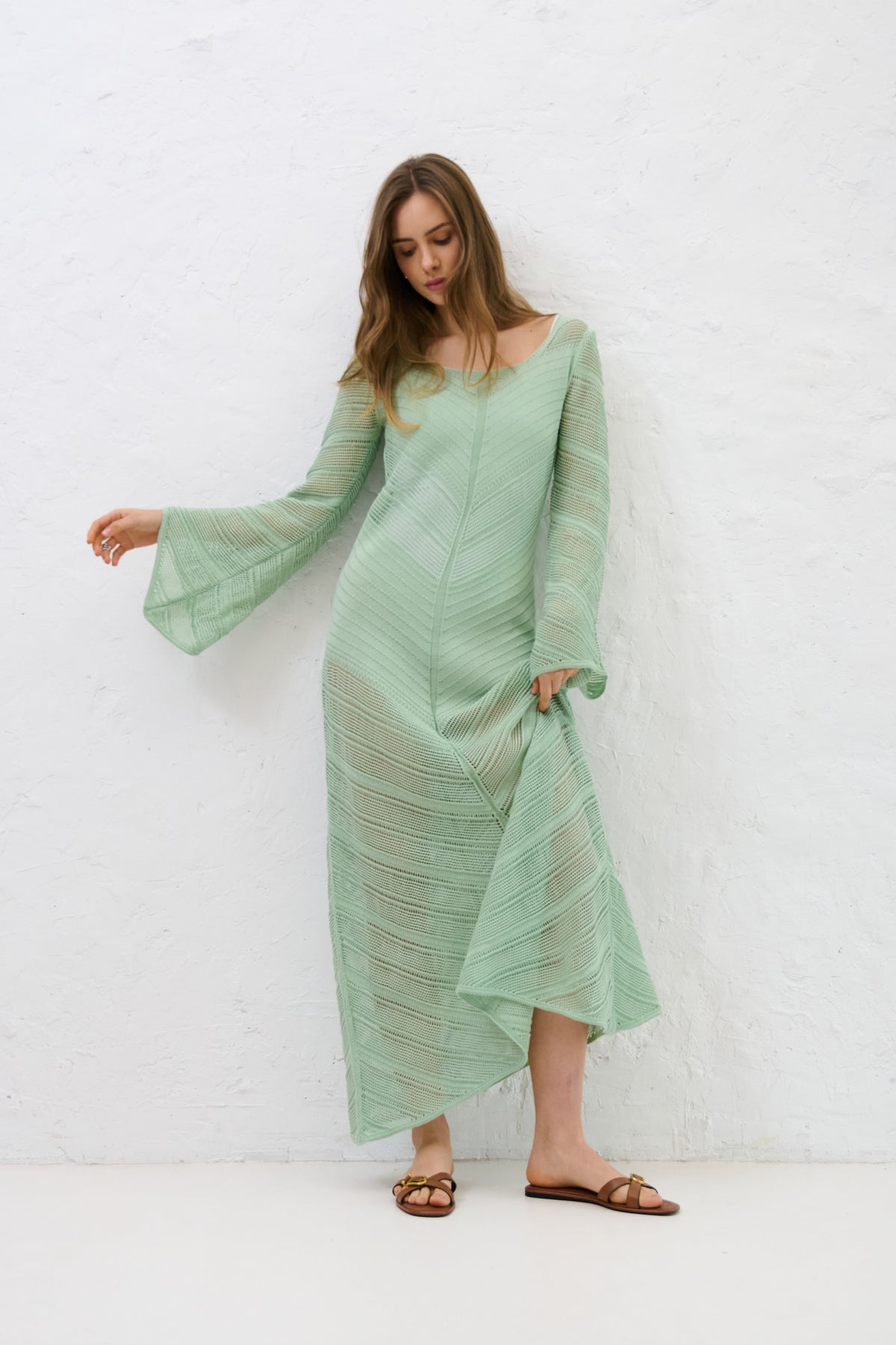Cotton Mirage Pistachio Long Summer Dress